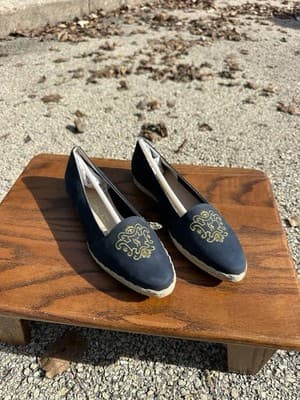 Salvatore Ferragamo Boutique Navy Gold Espadrille Flats Womens 5.5 B - Thumbnail 12