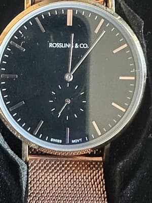 Rossling & Co. Swiss Quartz Watch Gold Mesh Black Dial Box Papers Needs Crown - Thumbnail 4