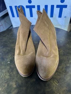 Women’s Brown Suede Ankle Boots Size 9 Back Zip Low Block Heel - Thumbnail 5