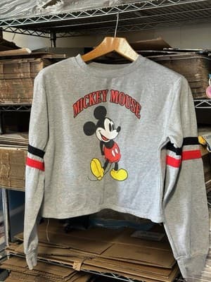Disney Mickey Mouse Cropped Sweatshirt Women’s XL Gray Graphic Pullover