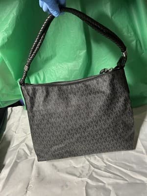 Michael Kors Black Signature Shoulder Bag Braided Handle Zip Top - Thumbnail 6
