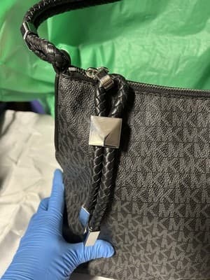 Michael Kors Black Signature Shoulder Bag Braided Handle Zip Top - Thumbnail 3