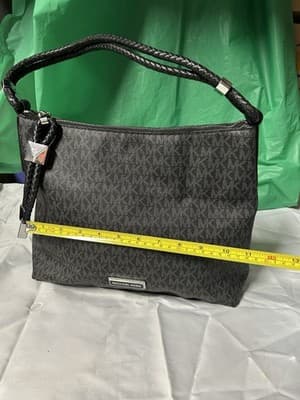 Michael Kors Black Signature Shoulder Bag Braided Handle Zip Top - Thumbnail 8