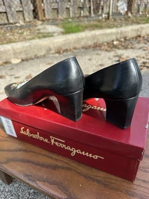 Salvatore Ferragamo Agata Black Leather Pumps 6cm Heel Womens 5.5 B - Thumbnail 7