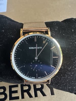 Rossling & Co. Swiss Quartz Watch Gold Mesh Black Dial Box Papers Needs Crown - Thumbnail 17
