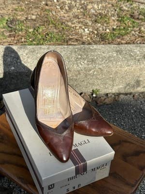 Bruno Magli Brown Croc Leather Heels 5.5B Italy Vintage - Thumbnail 2
