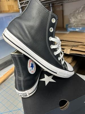 Converse Chuck Taylor All Star Black Leather High Top Sneakers Men’s 6 Women’s 8 - Thumbnail 7