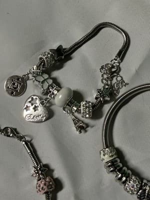 Charm Bracelet Lot Silver Tone Snake Chain Heart Butterfly Charms Set - Thumbnail 5