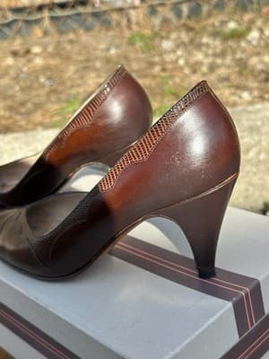 Bruno Magli Brown Croc Leather Heels 5.5B Italy Vintage - Thumbnail 8