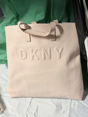 DKNY Beige Tote Bag Embossed Logo Large Shopper Handbag