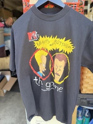 Vintage Beavis and Butt-Head The Game MTV T-Shirt XL USA Black 90s Graphic Tee