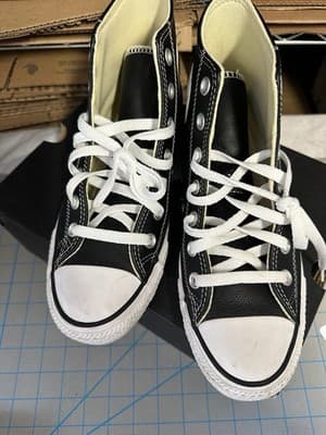 Converse Chuck Taylor All Star Black Leather High Top Sneakers Men’s 6 Women’s 8 - Thumbnail 9