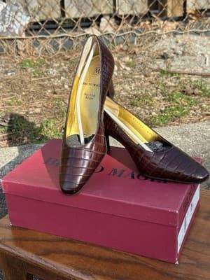Bruno Magli Brown Croc Leather Heels Women 5.5B Italy