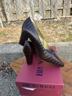 Bruno Magli Brown Croc Leather Heels Women 5.5B Italy - Thumbnail 10