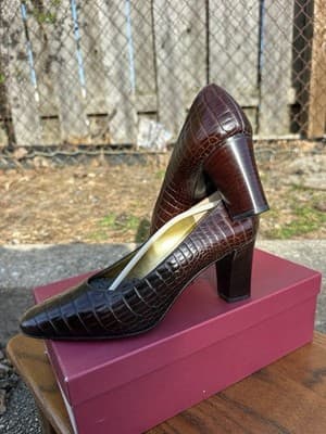 Bruno Magli Brown Croc Leather Heels Women 5.5B Italy - Thumbnail 8