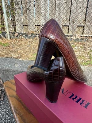 Bruno Magli Brown Croc Leather Heels Women 5.5B Italy - Thumbnail 9