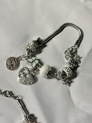 Charm Bracelet Lot Silver Tone Snake Chain Heart Butterfly Charms Set - Thumbnail 12