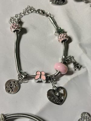 Charm Bracelet Lot Silver Tone Snake Chain Heart Butterfly Charms Set - Thumbnail 11