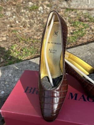 Bruno Magli Brown Croc Leather Heels Women 5.5B Italy - Thumbnail 3