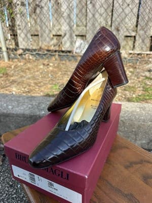 Bruno Magli Brown Croc Leather Heels Women 5.5B Italy - Thumbnail 7
