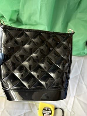 Black Quilted Patent Handbag Pearl Handle Mini Purse Evening Bag - Thumbnail 9