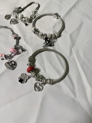 Charm Bracelet Lot Silver Tone Snake Chain Heart Butterfly Charms Set - Thumbnail 2