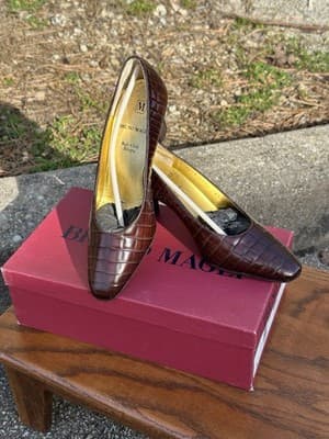 Bruno Magli Brown Croc Leather Heels Women 5.5B Italy - Thumbnail 2