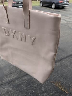 DKNY Beige Tote Bag Embossed Logo Large Shopper Handbag - Thumbnail 13