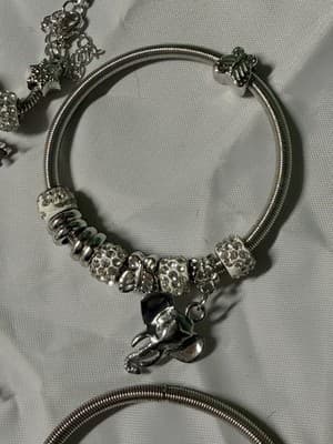 Charm Bracelet Lot Silver Tone Snake Chain Heart Butterfly Charms Set - Thumbnail 6