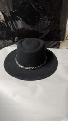 Nine West Black Felt Fedora Hat Leopard Band Wide Brim One Size
