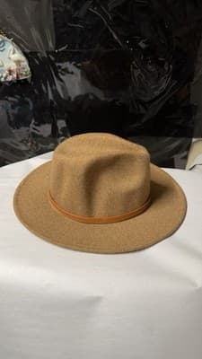 Francesca’s Brown Felt Fedora Hat Leather Belt Band One Size New - Thumbnail 4