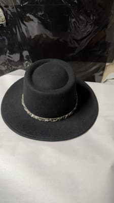 Nine West Black Felt Fedora Hat Leopard Band Wide Brim One Size - Thumbnail 4