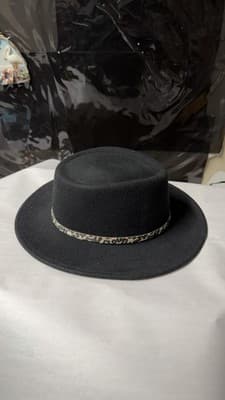 Nine West Black Felt Fedora Hat Leopard Band Wide Brim One Size - Thumbnail 5