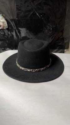 Nine West Black Felt Fedora Hat Leopard Band Wide Brim One Size - Thumbnail 3