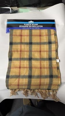 Men's Fleece Scarf Plaid Yellow Mustard Brown Navy Warm Winter Fringed New