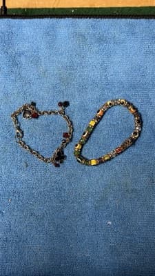 2 Vintage Bracelets Lot – Charm Chain & Beaded Stretch Bracelet