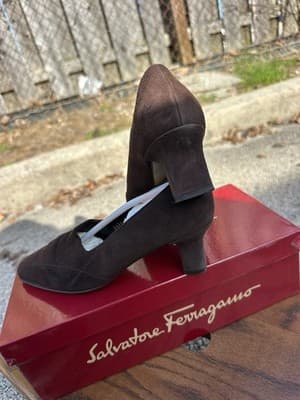 Salvatore Ferragamo Maurizia Brown Suede Heels Pumps Size 5B - Thumbnail 6