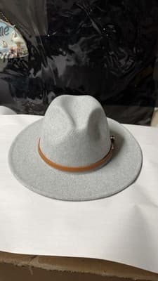 Francesca’s Felt Fedora Hat Gray One Size Leather Band Wide Brim NEW - Thumbnail 4