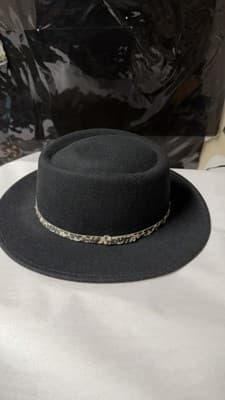 Nine West Black Felt Fedora Hat Leopard Band Wide Brim One Size - Thumbnail 2