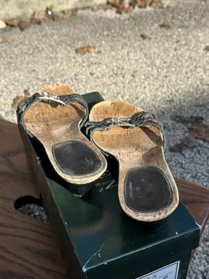 Lauren Ralph Lauren Cork Heel Sandals Black Woven Slides Size 6B - Thumbnail 8
