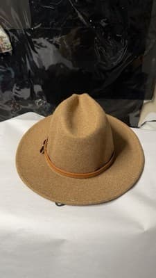 Francesca’s Brown Felt Fedora Hat Leather Belt Band One Size New - Thumbnail 3