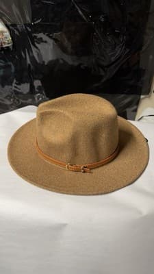 Francesca’s Brown Felt Fedora Hat Leather Belt Band One Size New - Thumbnail 2