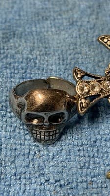 Gothic Skull Ring & Rhinestone Cross Pendant Lot – Silver Tone - Thumbnail 3