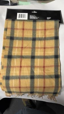 Men's Fleece Scarf Plaid Yellow Mustard Brown Navy Warm Winter Fringed New - Thumbnail 3