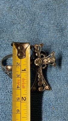 Gothic Skull Ring & Rhinestone Cross Pendant Lot – Silver Tone - Thumbnail 6