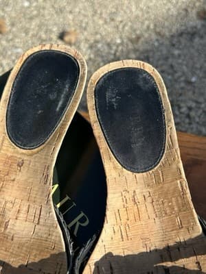 Lauren Ralph Lauren Cork Heel Sandals Black Woven Slides Size 6B - Thumbnail 5
