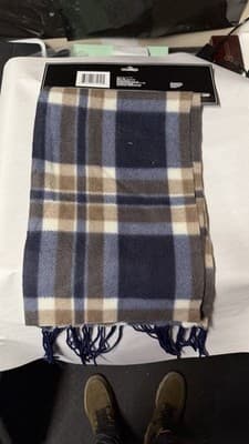 Men's Fleece Scarf Plaid Blue Brown 9.5x59" Soft Winter Warm Neckwear New - Thumbnail 3
