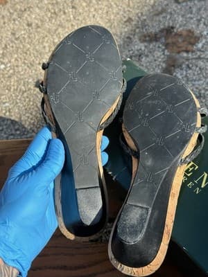 Lauren Ralph Lauren Cork Heel Sandals Black Woven Slides Size 6B - Thumbnail 9