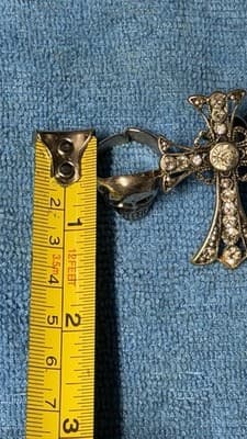 Gothic Skull Ring & Rhinestone Cross Pendant Lot – Silver Tone - Thumbnail 5