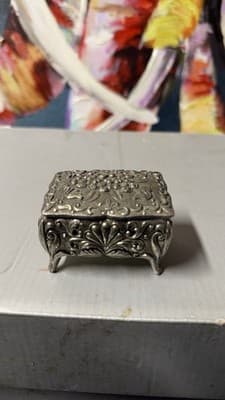Vintage Japanese Metal Jewelry Trinket Box Floral Relief Lined Japan